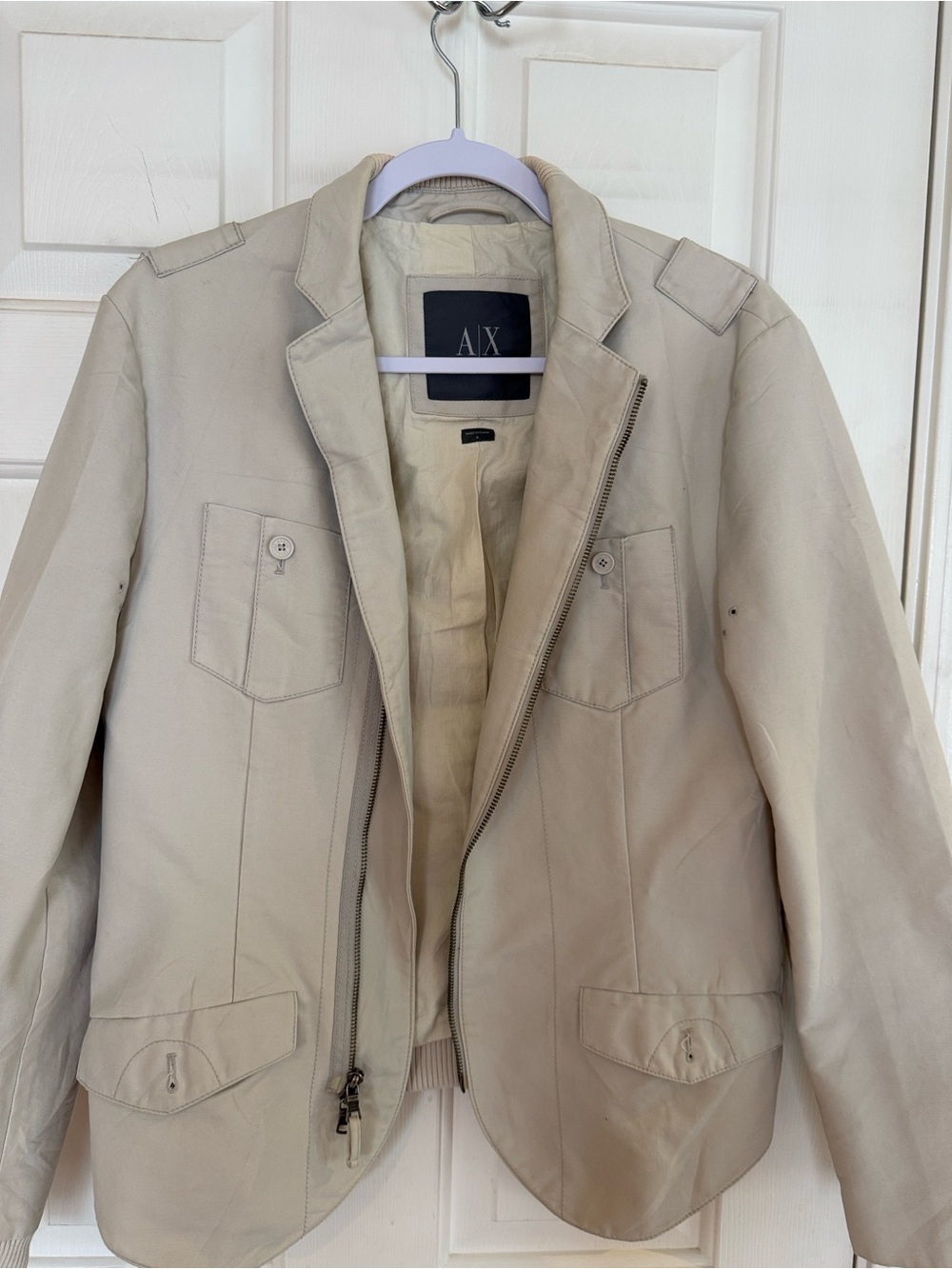 A|X Armani Exchange Beige Zip-Front Jacket Size S